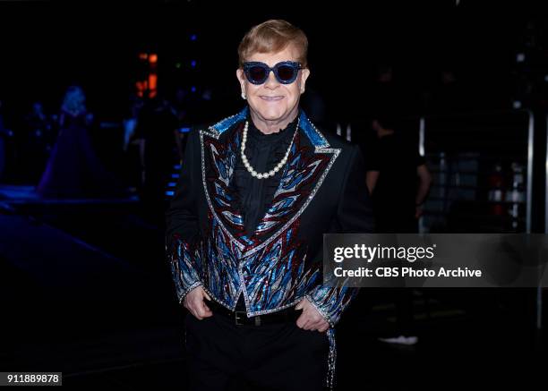 Elton John backstage at THE 60TH ANNUAL GRAMMY AWARDS broadcast live on both coasts from New York City's Madison Square Garden on Sunday, Jan. 28 at...