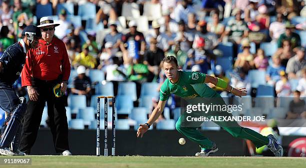 South Africa's Johan Botha dies in an attempt to catch out England's Paul Collingwood during The ICC Champions Trophy match between England and South...