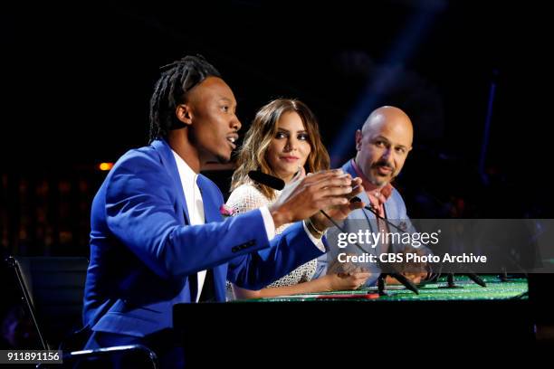 New York Giants wide receiver Brandon Marshall, Actress Katharine McPhee, and Comedian Maz Jobrani judge MVP: MOST VALUABLE PERFORMER during a...