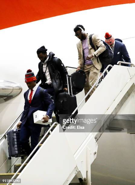 The New England Patriots arrive for Super Bowl LII on January 29, 2018 at the Minneapolis-St. Paul International Airport in Minneapolis,Minnesota.