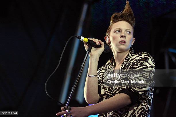 Elly Jackson of La Roux performs on stage at the Perth leg of the Parklife music festival at Wellington Square on September 27, 2009 in Perth,...