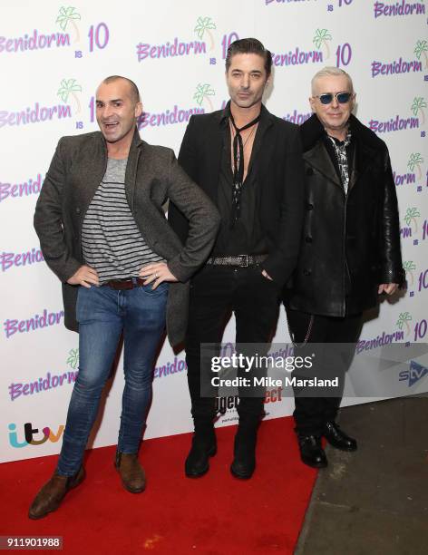 Louie Spence, Jake Canuso and Holly Johnson during a photocall for ITV show 'Benidorm ' which is celebrating it's 10th anniversary at The Curzon...