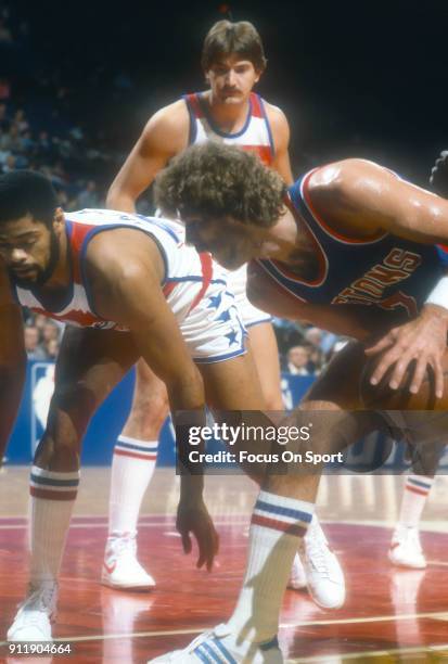 Kelly Tripucka of the Detroit Pistons in action against the Washington Bullets during an NBA basketball game circa 1984 at the Capital Centre in...