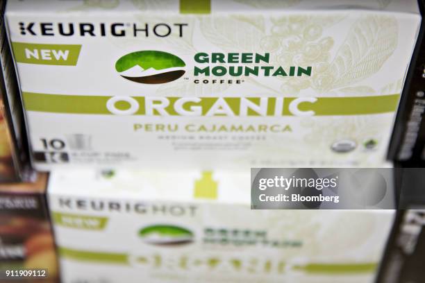 Boxes of Keurig Green Mountain Inc. Brand coffee pods are displayed for sale at a supermarket in Princeton, Illinois, U.S., on Monday, Jan. 29, 2018....