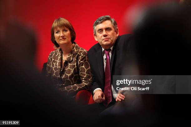 Prime Minister Gordon Brown and Harriet Harman, the Deputy Leader of the Labour party, speak at the Labour Party Conference on September 27, 2009 in...