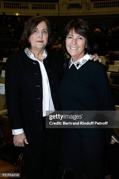 Miss Maurice Levy, Raquel and Miss Laurent Dassault, Martine attend the Tribute to ELie Wiesel by Maurice Levy X Publicis Group at "La Sorbonne" on...