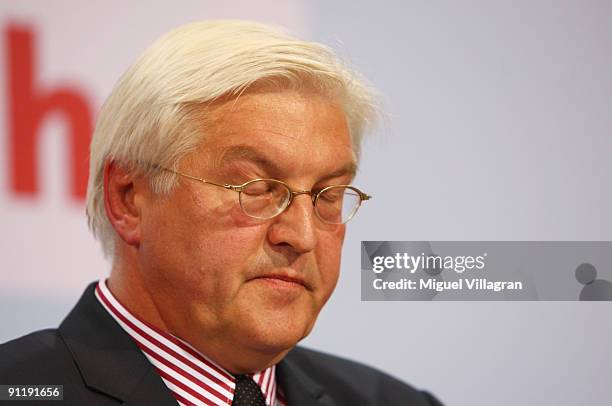 Frank-Walter Steinmeier, candidate of the Social Democratic Party in German Federal Elections, attends the Election Night Party after first...