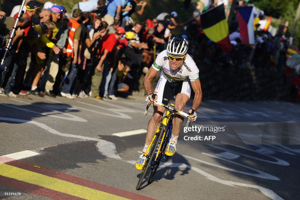 Cadel Evans of Australia powers on his w