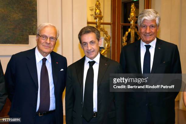 President of the foundation of the Memory of the Shoah, Baron David de Rothschild,, Nicolas Sarkozy and Maurice Levy attend the Tribute to ELie...