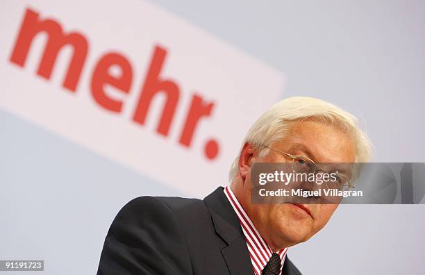 Frank-Walter Steinmeier, candidate of the Social Democratic Party in German Federal Elections, attends the Election Night Party after first...