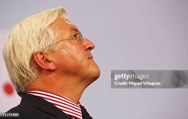 Frank-Walter Steinmeier, candidate of the Social Democratic Party in German Federal Elections, attends the Election Night Party after first...