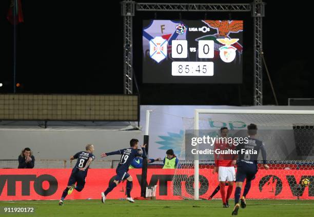 Os Belenenses forward Nathan from Brazil celebrates after scoring a goal during the Primeira Liga match between CF Os Belenenses and SL Benfica at...