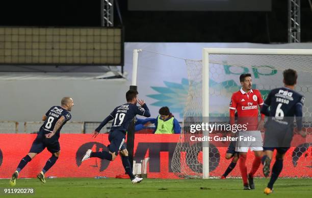 Os Belenenses forward Nathan from Brazil celebrates after scoring a goal during the Primeira Liga match between CF Os Belenenses and SL Benfica at...