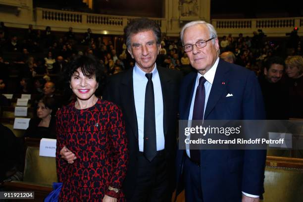 Monique Lang, her husband Jack Lang and President of the foundation of the Memory of the Shoah, Baron David de Rothschild attend the Tribute to ELie...