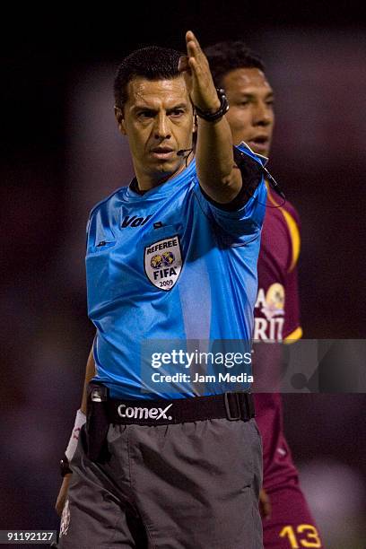 Referee Armando Archundia during their match in the 2009 Opening tournament, the closing stage of the Mexican Football League at The Benito Juarez...