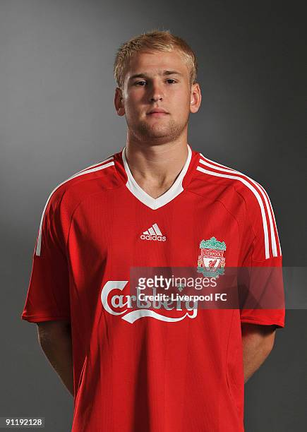 Robbie Threlfall of Liverpool FC poses during a Liverpool FC 2009/2010 season photocall in Liverpool, England.