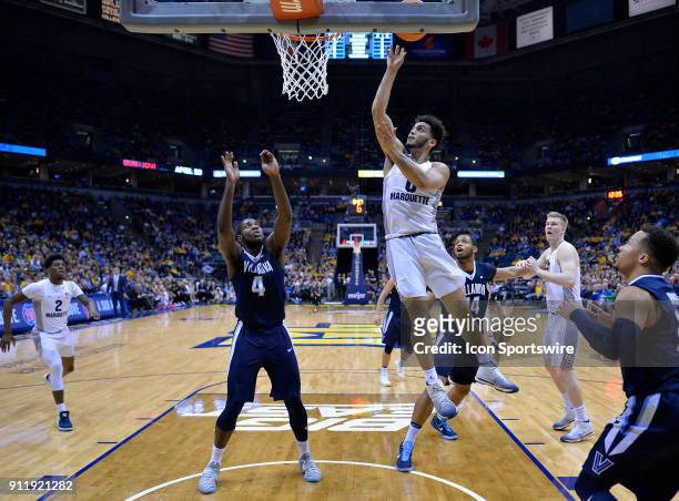 Marquette Golden Eagles guard Markus Howard shoots a layup during the game between the Marquette Golden Eagles and the Villanova Wildcats on January...