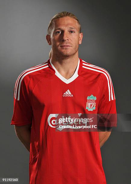 Andriy Voronin of Liverpool FC poses during a Liverpool FC 2009/2010 season photocall in Liverpool, England.