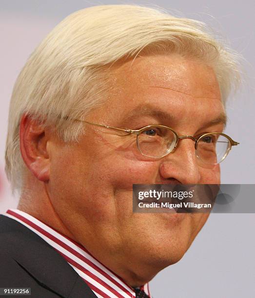 Frank-Walter Steinmeier, candidate of the Social Democratic Party in German Federal Elections, attends the Election Night Party after first...