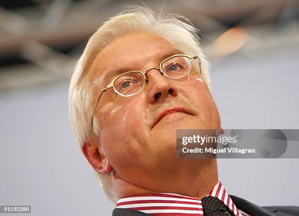 Frank-Walter Steinmeier, candidate of the Social Democratic Party in German Federal Elections, attends the Election Night Party after first...