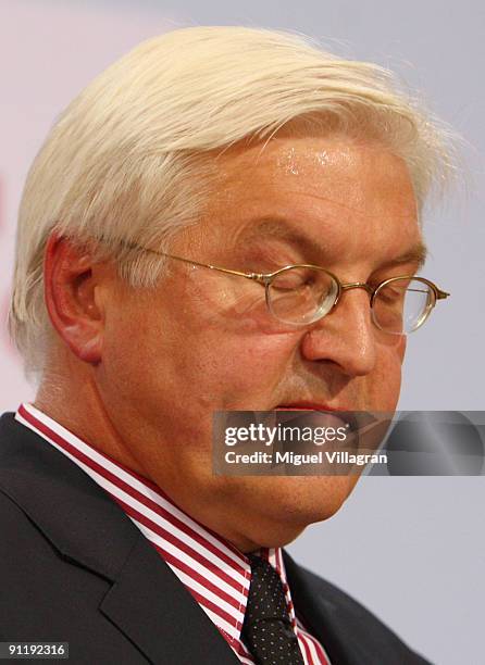 Frank-Walter Steinmeier, candidate of the Social Democratic Party in German Federal Elections, attends the Election Night Party after first...