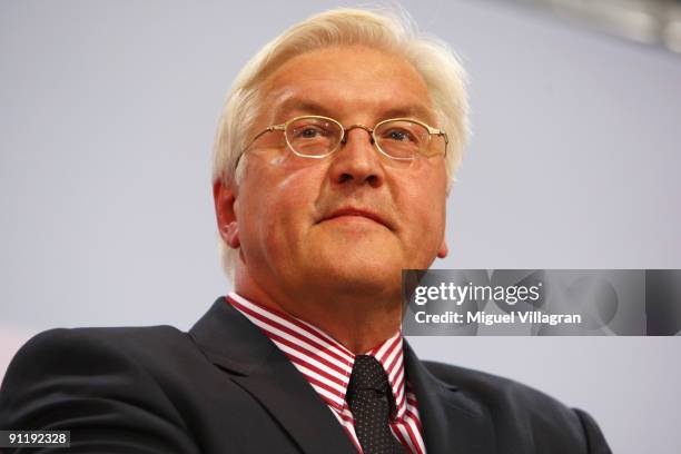 Frank-Walter Steinmeier, candidate of the Social Democratic Party in German Federal Elections, attends the Election Night Party after first...