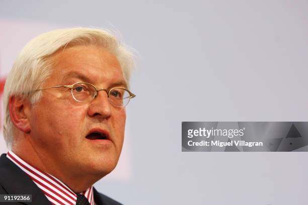 Frank-Walter Steinmeier, candidate of the Social Democratic Party in German Federal Elections, attends the Election Night Party after first...