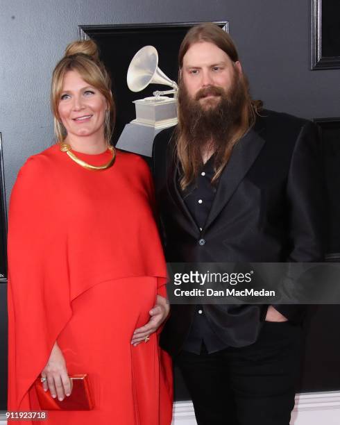 Morgane Stapleton and Chris Stapleton arrive at the 60th Annual GRAMMY Awards at Madison Square Garden on January 28, 2018 in New York City.