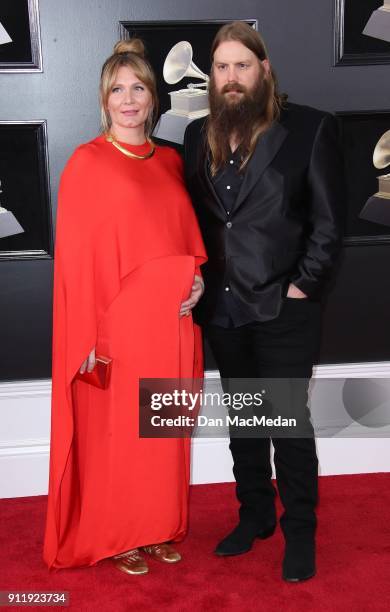 Morgane Stapleton and Chris Stapleton arrive at the 60th Annual GRAMMY Awards at Madison Square Garden on January 28, 2018 in New York City.