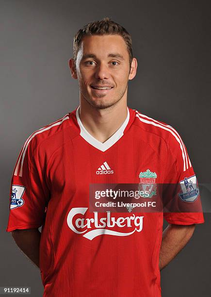 Fabio Aurelio of Liverpool FC poses during a Liverpool FC 2009/2010 season photocall in Liverpool, England.