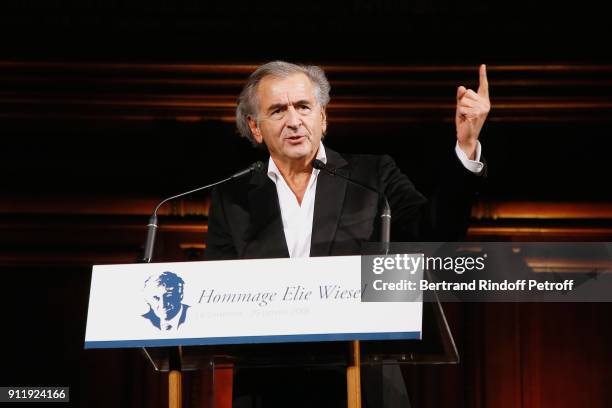 Bernard-Henri Levy attends the Tribute to ELie Wiesel by Maurice Levy X Publicis Group at "La Sorbonne" on January 29, 2018 in Paris, France.