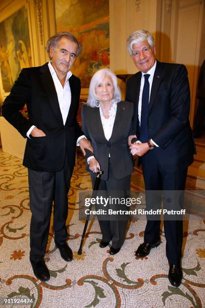 Bernard-Henri Levy, Widow of Elie Wiesel, Marion Wiesel and Maurice Levy attend the Tribute to ELie Wiesel by Maurice Levy X Publicis Group at "La...