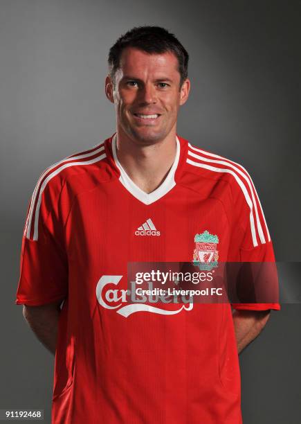 Jamie Carragher of Liverpool FC poses during a Liverpool FC 2009/2010 season photocall in Liverpool, England.