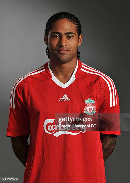 Glen Johnson of Liverpool FC poses during a Liverpool FC 2009/2010 season photocall in Liverpool, England.