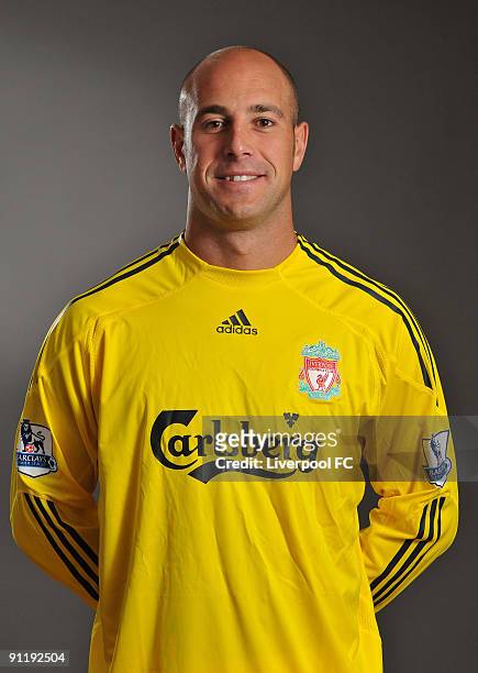Pepe Reina of Liverpool FC poses during a Liverpool FC 2009/2010 season photocall in Liverpool, England.