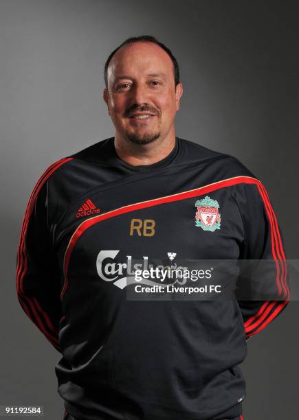 Manager Rafa Benitez of Liverpool FC poses during a Liverpool FC 2009/2010 season photocall in Liverpool, England.