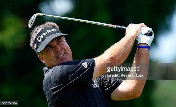 Kenny Perry tees off the second hole during the final round of THE TOUR Championship presented by Coca-Cola, the final event of the PGA TOUR Playoffs...