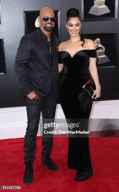 Shemar Moore and Anabelle Acosta arrive at the 60th Annual GRAMMY Awards at Madison Square Garden on January 28, 2018 in New York City.