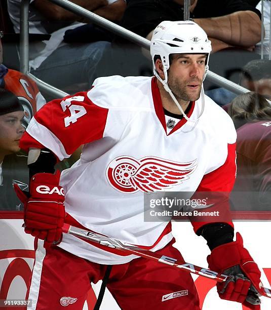 Todd Bertuzzi of the Detroit Red Wings skates against the Philadelphia Flyers during preseason action at the Wachovia Center on September 22, 2009 in...