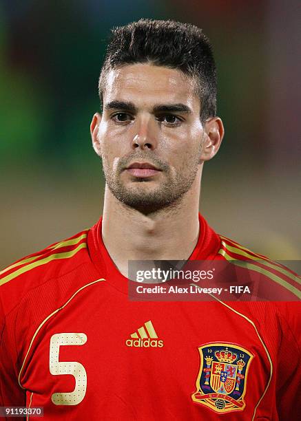 Alberto Botia of Spain lines up prior to the FIFA U20 World Cup Group B match between Spain and Tahiti at the Al Salam Stadium on September 25, 2009...
