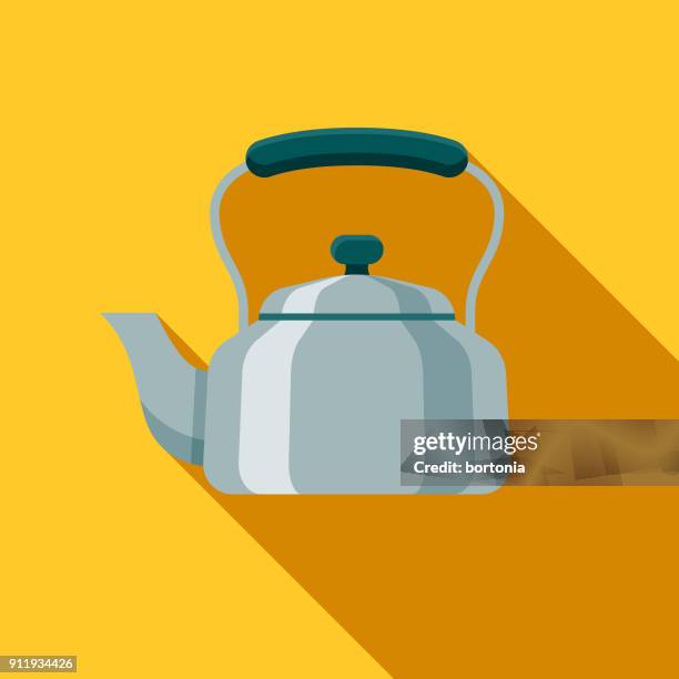 kettle flat design coffee & tea icon - boiling kettle stock illustrations