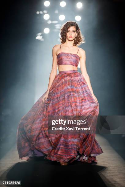 Model walks the runway at the Ze Garcia show during the Barcelona 080 Fashion Week on January 29, 2018 in Barcelona, Spain.