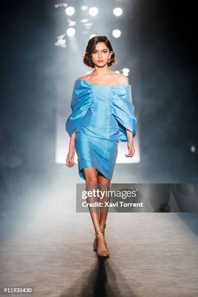 Model walks the runway at the Ze Garcia show during the Barcelona 080 Fashion Week on January 29, 2018 in Barcelona, Spain.