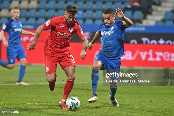 Keanu Staude of Bielefeld and Jan Gyamerah of Bochum fight for the ball during the Second Bundesliga match between VfL Bochum 1848 and DSC Arminia...