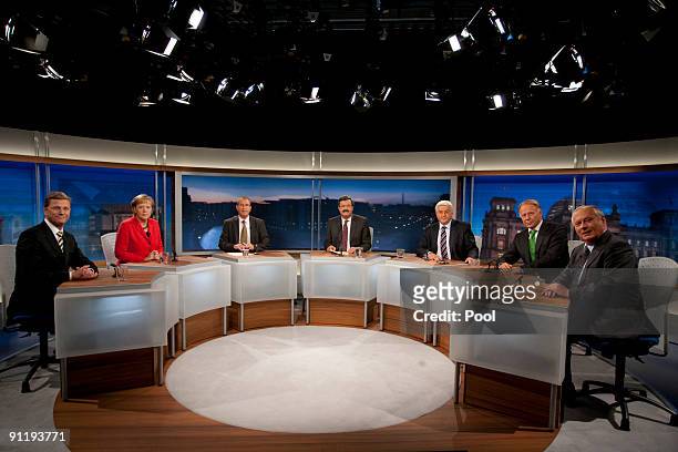 Guido Westerwelle , leader of Free Democratic Party political party and Chancellor Angela Merkel of the Christian Democratic Union political party,...