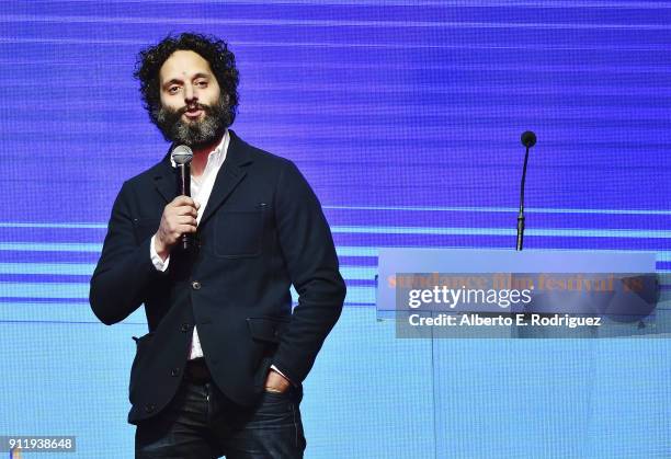 Jason Mantzoukas hosts the Sundance Film Festival Awards Night Ceremony at Basin Recreation Field House on January 27, 2018 in Park City, Utah.