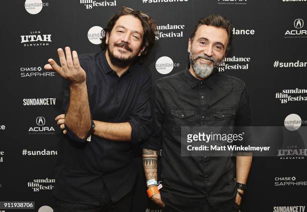 Tolga Karacelik Director "Butterflies" and Talal Derki Director "Of Fathers and Sons" backstage during the Sundance Film Festival Awards Night...