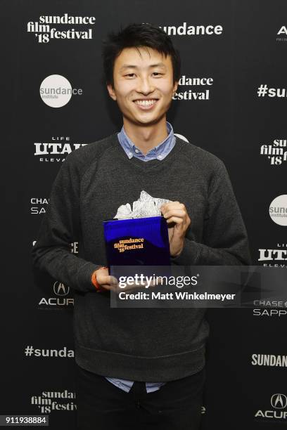 Bing Liu backstage after accepting the Special Jury Award for Breakthrough Filmmaking for the film ÒMinding the GapÓ during the Sundance Film...