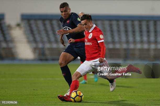 Benfica forward Franco Cervi from Argentina with CF Os Belenenses forward Maurides from Brazil in action during the Primeira Liga match between CF Os...