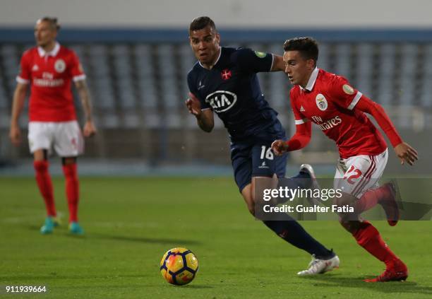 Benfica forward Franco Cervi from Argentina with CF Os Belenenses forward Maurides from Brazil in action during the Primeira Liga match between CF Os...